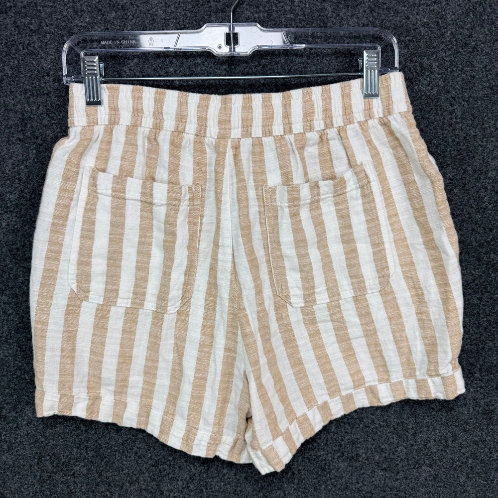 Old Navy Striped Linen Blend Shorts Women S Tan White Elastic Waist Drawstring - Picture 3 of 5